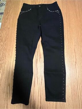 Black Satin Doll Rhinestone Jeans 10P Goth-Bling